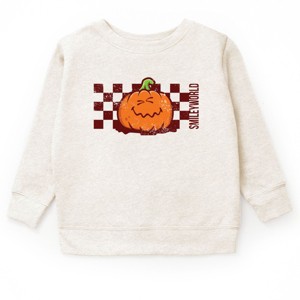 The Juniper Shop SmileyWorld Pumpkin Face Checkered Youth Sweatshirt - L - Natural - 1 of 4