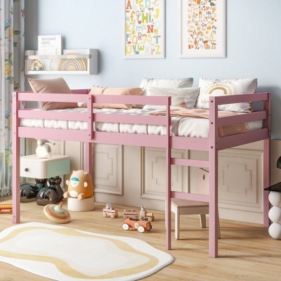 NicBex Twin/Full Size Loft Bed,Rubber Wood Loft Bed Frame with Ladder and Guardrail,Bed Frame for Adults,Kids,Box Spring Not Required