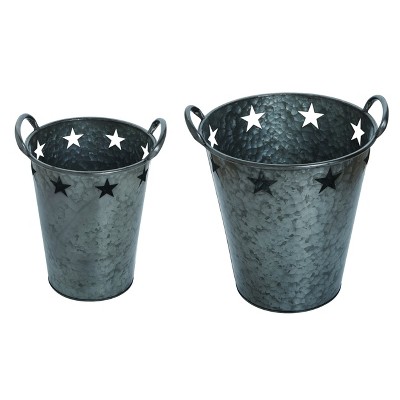 Transpac Metal 14.75 in. Silver 4th of July Patriotic Star 4th of July Buckets Set of 2