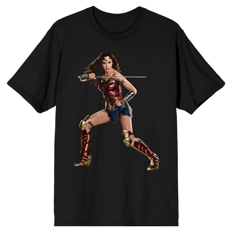 Justice League Movie Wonder Woman Character Pose Men's Black T-shirt, 1 of 2
