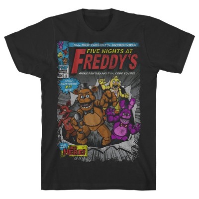 Seven Times Six Five Nights At Freddy's T-Shirt Men's Comic Cover Short Sleeve Graphic Tee Black