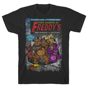 Seven Times Six Five Nights At Freddy's T-Shirt Men's Comic Cover Short Sleeve Graphic Tee Black - 1 of 3