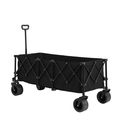 Extended Folding Wagon Carts With 220Lbs Weight Capacity, Heavy Duty Folding Utility Garden Cart With Big All-Terrain Beach Wheels-Cuddlewood
