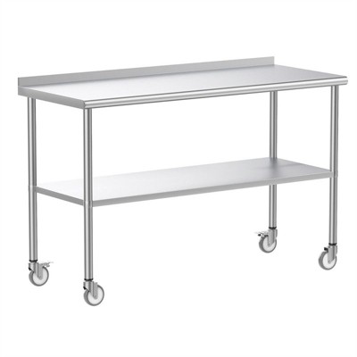 Winado 72 in. Stainless Steel Table With Undershelf, Backsplash and Wheels