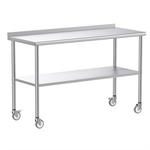 Winado 72 in. Stainless Steel Table With Undershelf, Backsplash and Wheels - 1 of 4