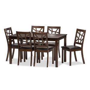Baxton Studio 7pc Mozaika Wood and Leather Contemporary Dining Set Black: Polyester Upholstered Chairs, Non-Extension Table - 1 of 4