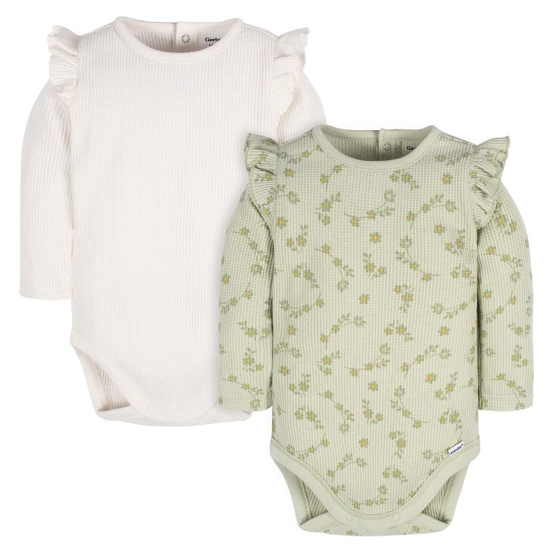 Gerber Baby Girls' Ruffle Long Sleeve Onesies® Bodysuits - 2-Pack, 1 of 10