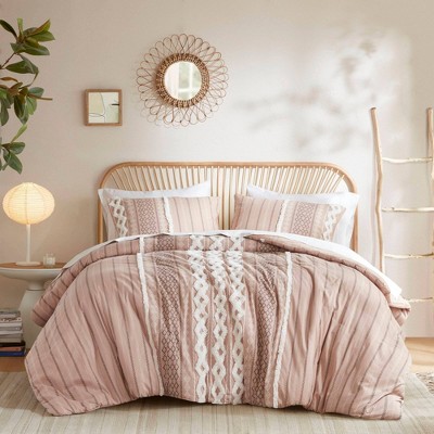 Blush Cotton Geometric King/Cal King Duvet Cover Set
