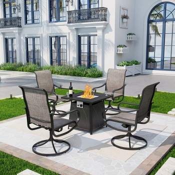 5pc Patio Dining Set with 28" Square Gas Fire Pit Table & Swivel Arm Chairs - Captiva Designs