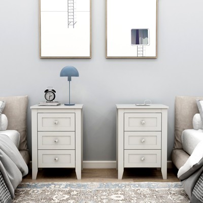 2-Piece Nightstand with 3 Drawers, Bed Side Table with USB Charging Power Outlets, Wooden End Table Night Stands for Bedrooms, White