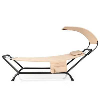 Tangkula Chaise Lounge Bed w/ Detachable Sunshade Canopy Hammock w/ Rustproof Metal Stand