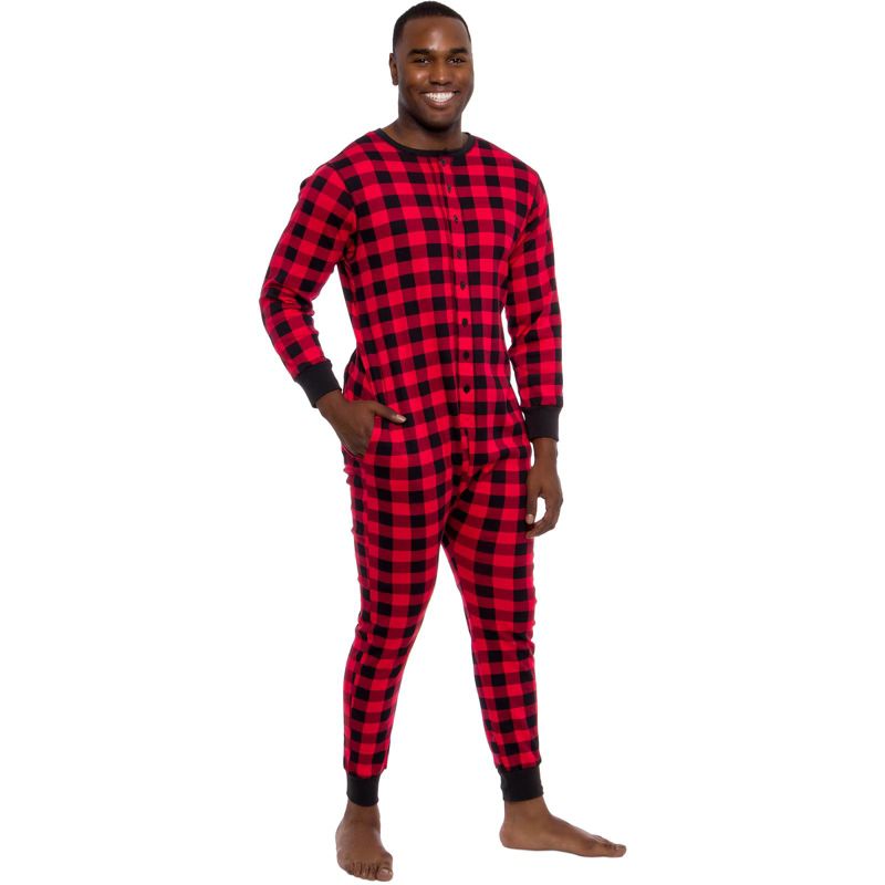 Ross Michaels - Men's Buffalo Plaid One Piece Pajama Union Suit with Drop Seat, 4 of 6
