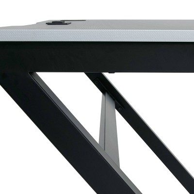 45" Black Steel Curved Gaming Desk with USB Ports and Cup Holder