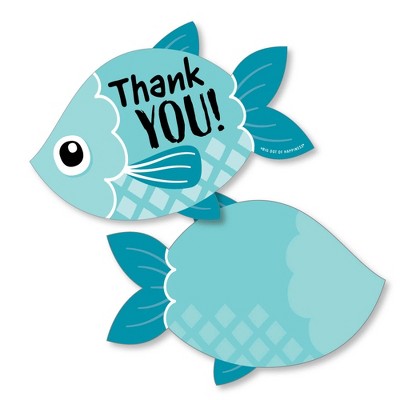 Big Dot of Happiness Let's Go Fishing - Shaped Thank You Cards - Fish Themed Birthday Party or Baby Shower Thank You Cards with Envelopes - Set of 12