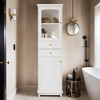 63" Tall Bathroom Storage Cabinet with Glass Doors, Free-Standing, Two Drawers, and Adjustable Shelves, MDF Board - Leovsnove - 2 of 4