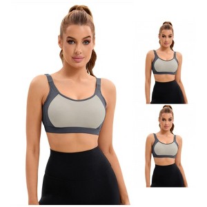 INSPIRE CHIC 3 Pcs Women's Contrasting Colors Adjustable Straps Workout Fixed Cup U Back Sports Bras - 1 of 4