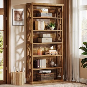 Tribesigns 6-Tier Wooden Bookshelf, 71" Tall Freestanding Bookcase, Industrial Display Shelves for Home Office, Living Room, Brown - 1 of 4