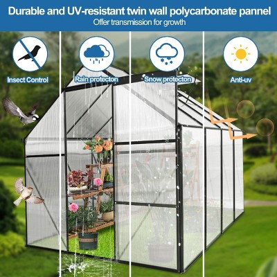 Outdoor Patio 6x6 FT Greenhouse, Heavy Duty Walk-in Greenhouses, Greenhouse with Sliding Door, Greenhouse with Aluminum Frame-Coolbibila