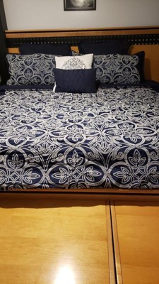 Benita Full/Queen 7pc Printed Seersucker Comforter Set Blue