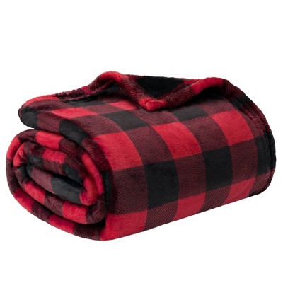 Queen Size Red and Black Plaid Fleece Blanket
