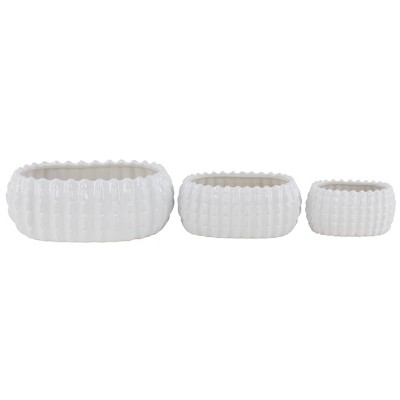 Set of 3 Modern Ribbed Stoneware Planters White - Olivia & May