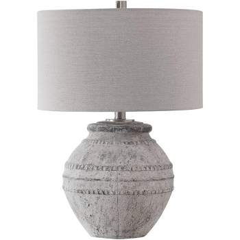 Uttermost Traditional Table Lamp 25 1/2" High Distressed Stone Ivory Ceramic Off-White Drum Shade for Living Room Bedroom Bedside