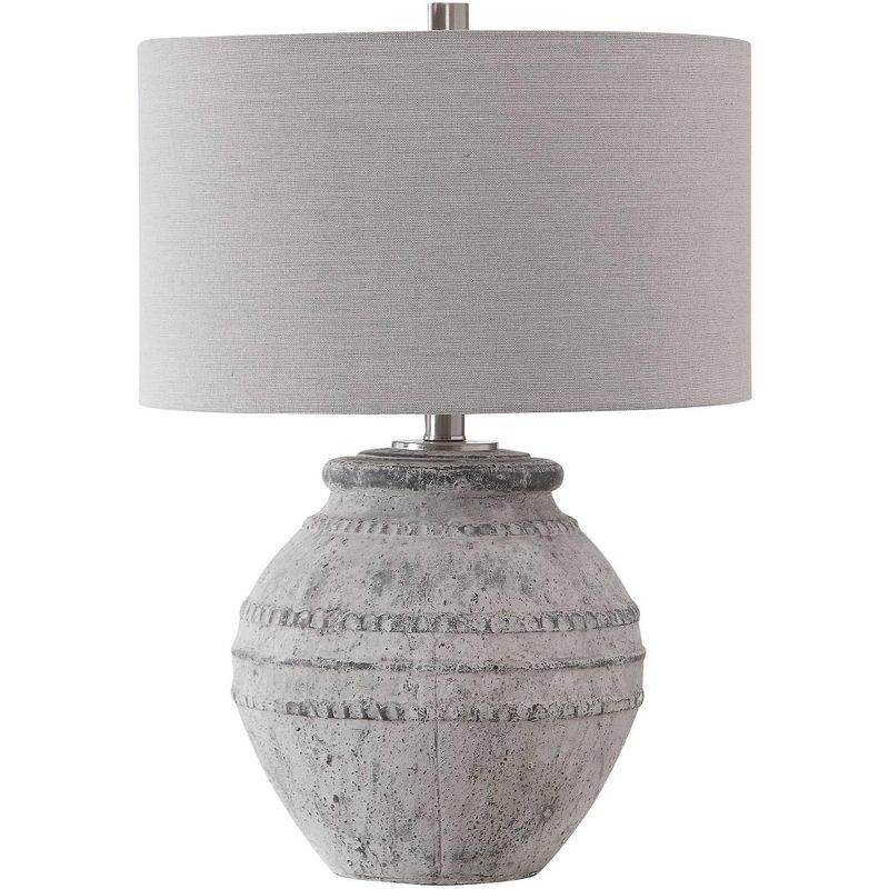 Uttermost Traditional Table Lamp 25 1/2" High Distressed Stone Ivory Ceramic Off-White Drum Shade for Living Room Bedroom Bedside, 1 of 2