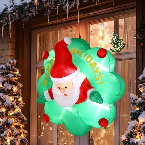 Karl Home 4 FT Lighted Christmas Inflatable Santa with Wreath Broke Out from Window - 1 of 4