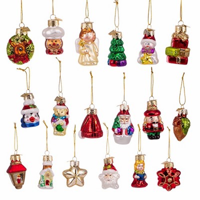 Miniature Multicolor Glass Christmas Ornaments Set, 18 Pieces