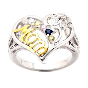 Mom Heart Ring Cz Gold Plated Engraved to Mom With Love Womens Ginger Lyne Collection - 1 of 4