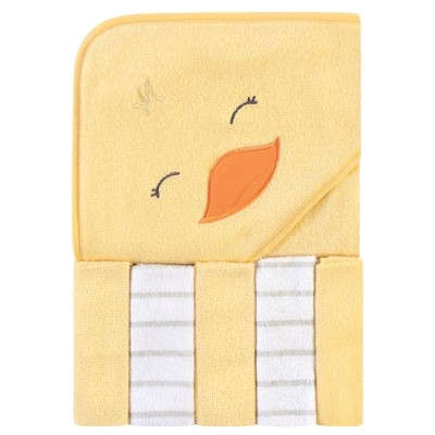 Hudson Baby Infant Unisex Hooded Towel and Five Washcloths, Yellow Duck, One Size