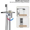 Brushed Nickel Freestanding Tub Filler- Floor mount waterfall faucet with  handheld shower & single handle. - 3 of 4