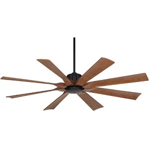 60" Possini Euro Design Defender Modern Industrial Indoor Outdoor Ceiling Fan Remote Control Matte Black Koa Damp Rated for Patio - 1 of 4