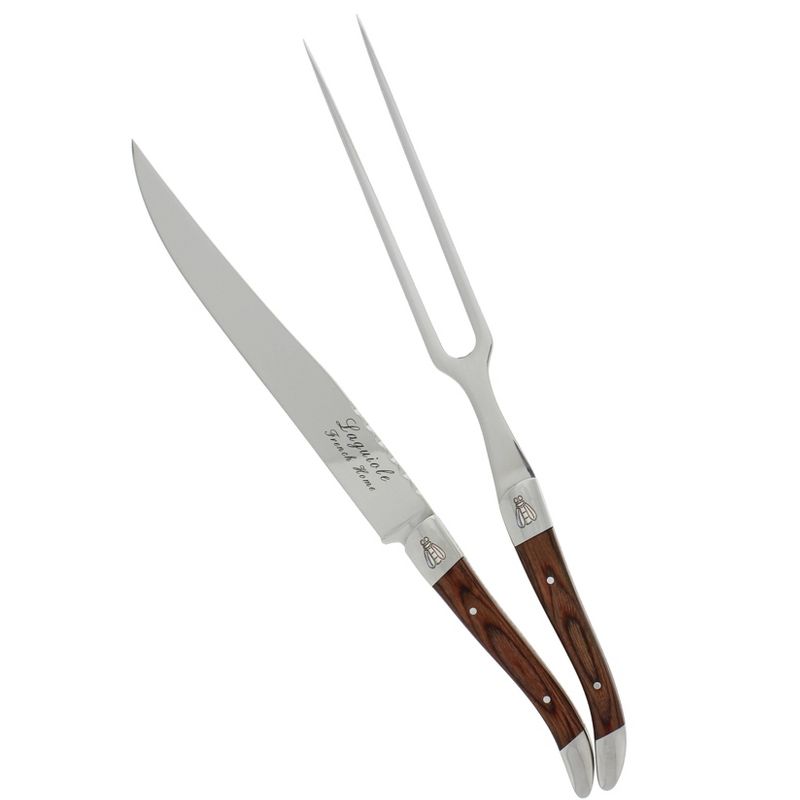 2pc Stainless Steel Laquiole Pakkawood Carving Set Brown - French Home, 2 of 5
