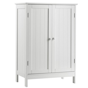 SKONYON Bathroom Floor Storage Linen Cabinet Double Door Kitchen Cupboard in White - 1 of 3