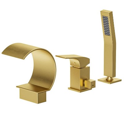 YAWWALK Single-Handle Tub-Mount Roman Tub Faucet with Hand Shower in