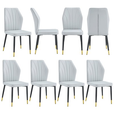 FONTOI 8PCS Dining Chairs with Patterned Backrest and Black Metal Legs for Dining Room, Gray, 18"*36.6"*17.5"
