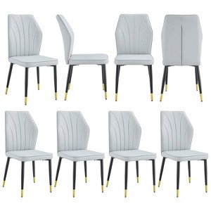 FONTOI 8PCS Dining Chairs with Patterned Backrest and Black Metal Legs for Dining Room, Gray, 18"*36.6"*17.5" - 1 of 4
