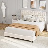 Grey/Beige/Pink Upholstered Platform Bed Frame with Height-Adjustable Fabric Headboard, Heavy-Duty Wood Slat Support, No Box Spring Needed - 3 of 4