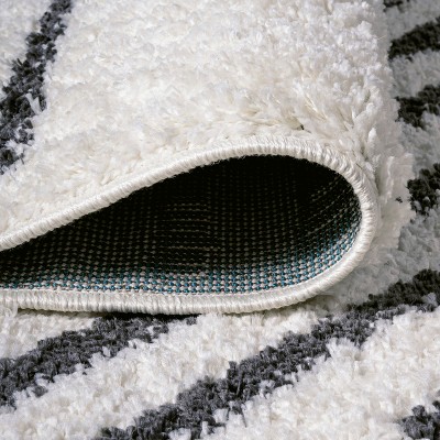 Ivory and Gray Striped Shag Area Rug 3 x 5