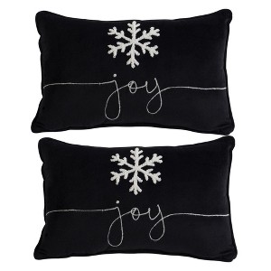 TopComfy Support Pillow Set of 2 Black Velvet Pillows with Embroidered Joy and Snowflake for Holiday Decor, Black, 5.7"*4.22"*4.32" - 1 of 4