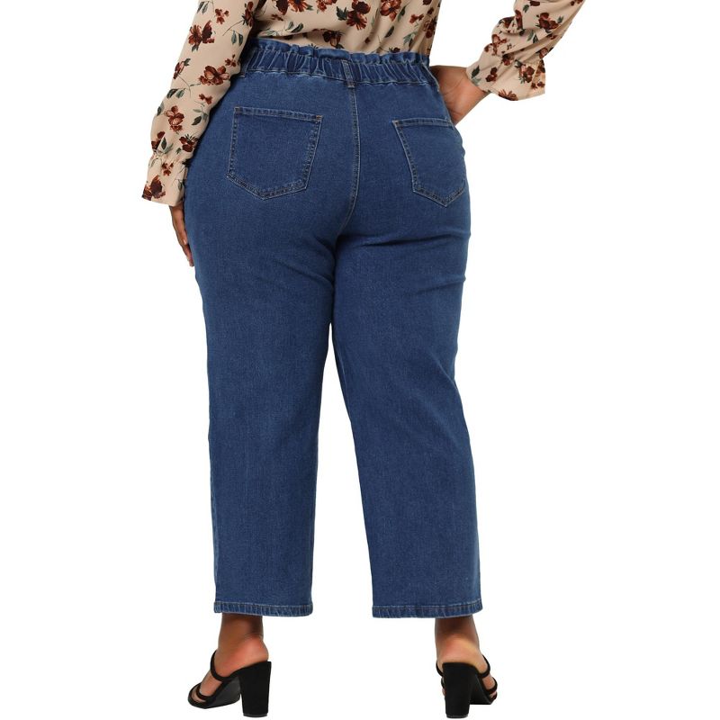 Agnes Orinda Women's Plus Size Pockets Zip Up Button Fly Elastic Waist Denim Jeans, 5 of 7