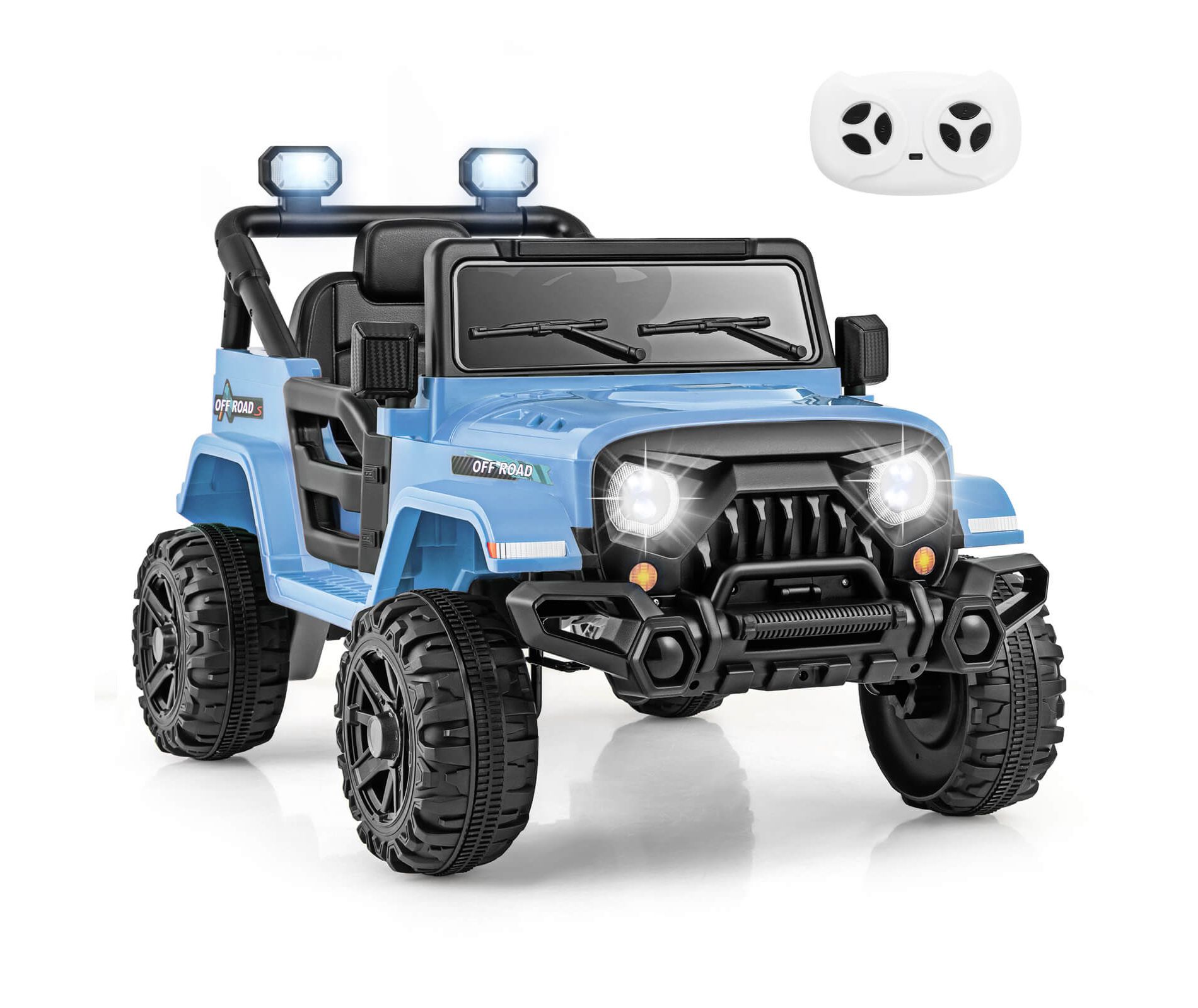 Costway 12V Kids Ride on Truck Car w/Remote Control, Threaded Wheels 3 Speeds LED Lights Blue