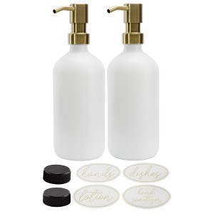 Darware 16oz Glass Pump Bottles 2pc Set; Soap Dispensers w/ Brushed Metal Pump Tops - 1 of 4