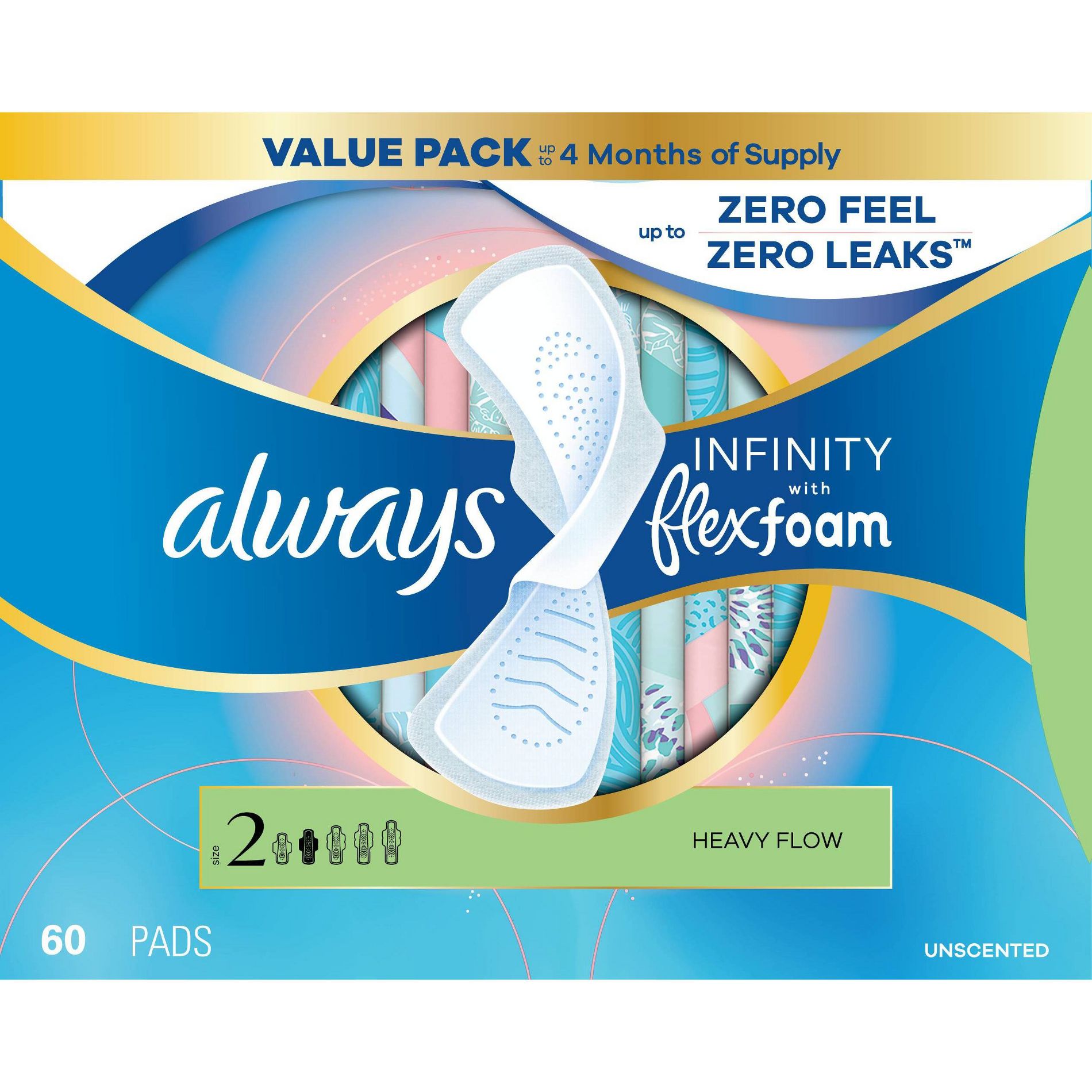 Always Infinity FlexFoam Pads for Women - Size 2 - Super Absorbency - Unscented
