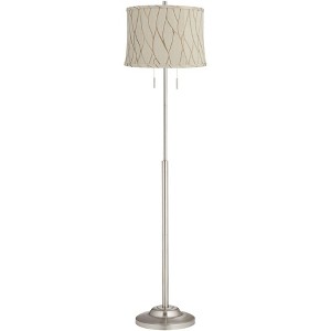 360 Lighting Abba Modern 65" Tall Standing Floor Lamp Skinny Pole Twin Pull Chain Silver Metal Brushed Steel Finish Bedroom Drum Kinmen Cream Shade - 1 of 4