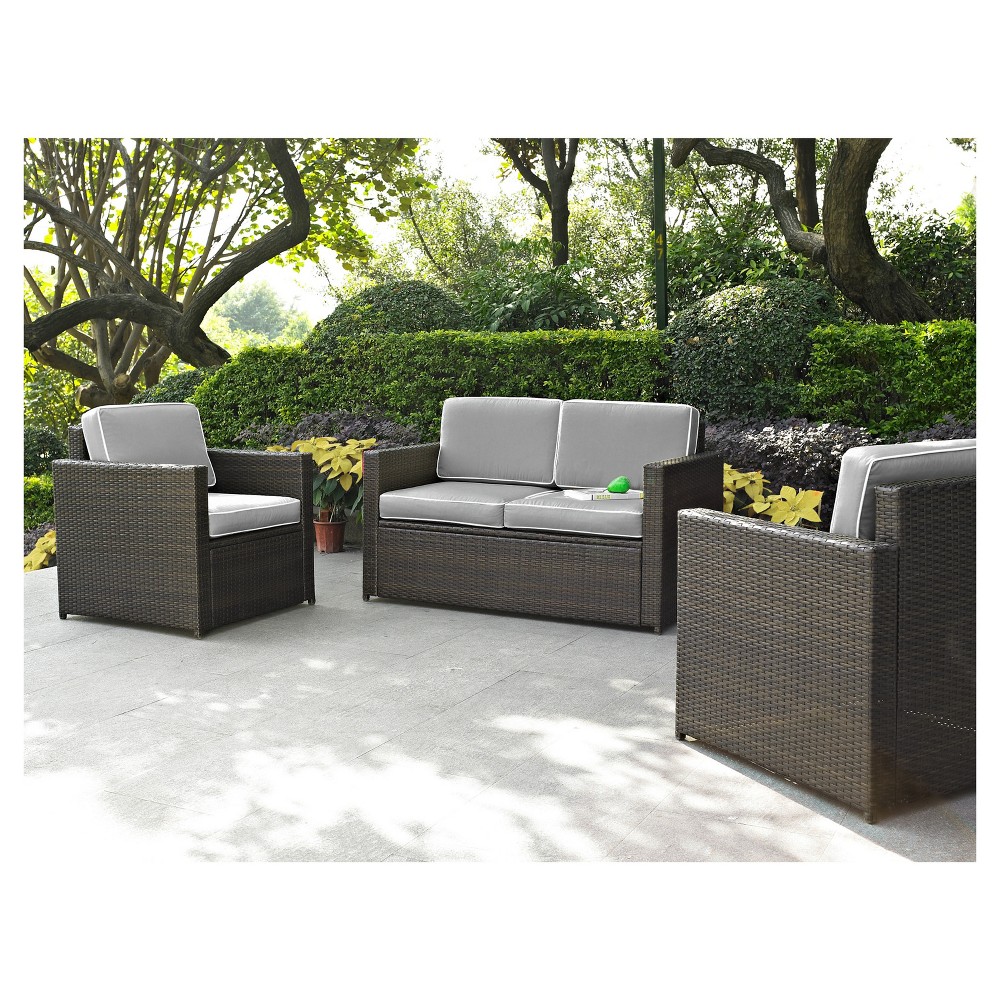 Photos - Garden Furniture Crosley Palm Harbor 3pc All-Weather Wicker Patio Seating Set - Gray - : Outdoor Furniture Set with Cushions & Steel Frame 