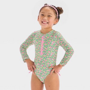 Toddler Girls' Long Sleeve Half Zip One Piece Rash Guard  - Cat & Jack™ - 1 of 3