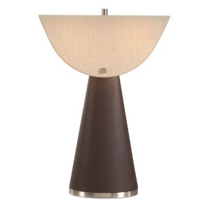 Uttermost Conover Brown Modern Table Lamp – Chocolate Faux Leather Base with Twin Sockets and Folded White Linen Shade, 27” High - 1 of 4