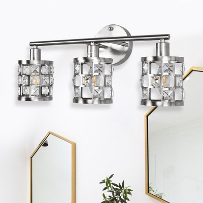 YANSUN 19.88 in. 3-Light Brushed Nickel Modern Industrial Bathroom Vanity Light Over Mirror with Crystal Shade